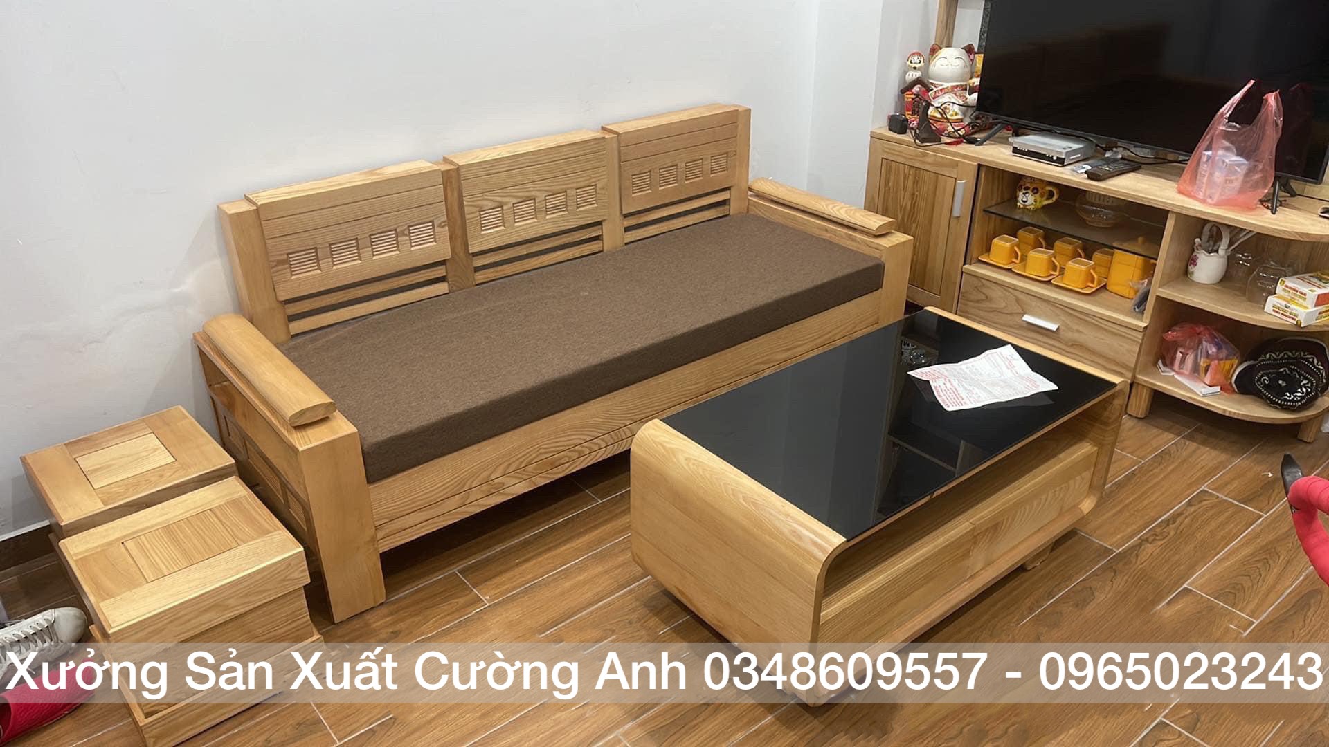 Bộ bàn ghế phòng khách sofa sa lông gỗ sồi giá rẻ